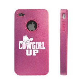 Apple iPhone 4 4S 4G Pink D1423 Aluminum & Silicone Case Cover Cowgirl Up with Hat Cell Phones & Accessories