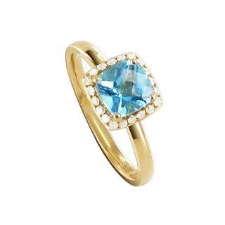14 KT Yellow Gold 1mm Band 8mm Square Blue Topaz Ring Size 6 Right Hand Rings Jewelry