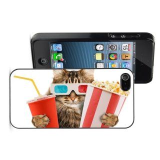 Apple iPhone 5 5S Black 5B742 Hard Back Case Cover Color Cat with Popcorn Movie Cell Phones & Accessories