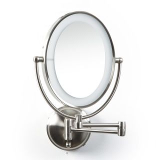 Oval Wall Mounted Mirror with LED Surround Light in Satin Nickel