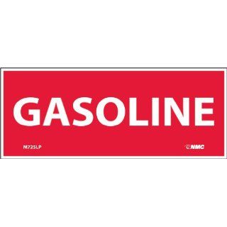 NMC M725LP Flammable/Combustible Sign, "GASOLINE", 5" Width x 2" Height, Pressure Sensitive Vinyl, White On Red Industrial Warning Signs