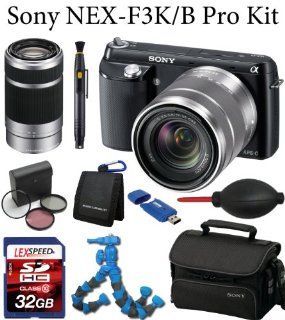 Sony NEX F3K/B NEX F3KB NEXF3KB NEXF3K NEX F3K w/ 18 55mm Lens + Sony SEL 55 210mm Lens + Sony Case + 32GB Deluxe Kit  Digital Slr Camera Bundles  Camera & Photo