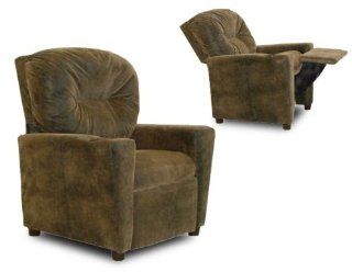 Child Recliner Chair with Cup Holder (Brown Bomber) (27" H x 22" W x 20" D)   Kids Brown Leather Recliner