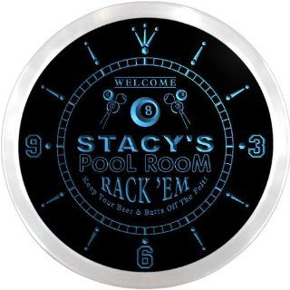ncpy0528 b STACY'S Pool Room Rack 'EM Beer Pub LED Neon Sign Wall Clock  