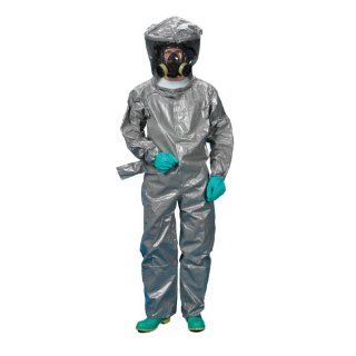 Lakeland ChemMax 3 TES Taped Level B Encapsulated Suit with Flat Back and Back Entry, Disposable, Elastic Cuff, Large, Gray Controlled Environment Disposable Apparel