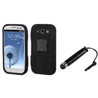 eForCity Black/Black Advanced Armor Stand Protector Cover (Rubberized) + Black Mini Stylus Compatible With Samsung Galaxy S III (i747/L710/T999/i535/R530/i9300) Cell Phones & Accessories