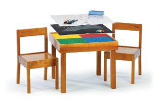 Tot Tutors CT754 Art and Activity Wood Construction Table and 2 Chairs, Honey Finish   Childrens Table And Chair Sets