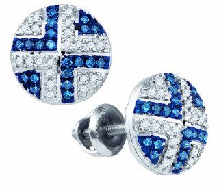Ladies 10K White Gold .20ct Blue and White Diamond Stud Earrings Jewelry
