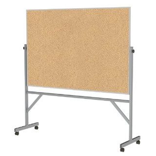 Ghent 4' x 6' Aluminum Frame Mobile Reversible Free Standing Double Sided Natural Corkboard  Combination Presentation And Display Boards 