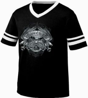 Freedom Of The Road Mens Ringer T shirt, Eagle Chopper Biker Forever Design Mens V Neck Tee Shirt Clothing