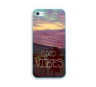 Good Vibes Hipster Quote Aqua Bumper iPhone 5 & 5S Case   Fits iPhone 5 & 5S Cell Phones & Accessories