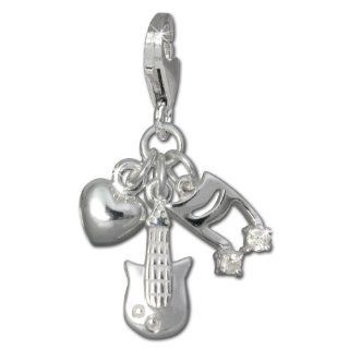 SilberDream Charm in love with music, heart, guitar and music note with white zirconia, 925 Sterling Silver Charms Pendant with Lobster Clasp for Charms Bracelet, Necklace or Earring FC735W SilberDream Jewelry