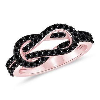 0.78 Cts Black Diamond Love Knot Ring in 14K Pink Gold 6.0 Jewelry