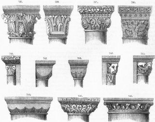 NORMAN CAPITALS Jumieges, Sanson, Steetly, Rochester, antique print, 1845  
