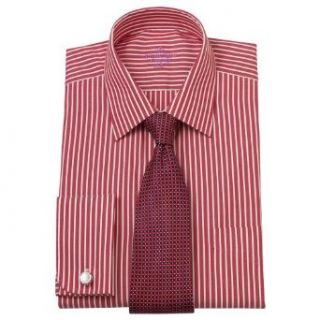 Savile Row Mens Red White Bengal Stripe Non Iron Classic Fit Shirt French Cuff at  Mens Clothing store Dress Shirts