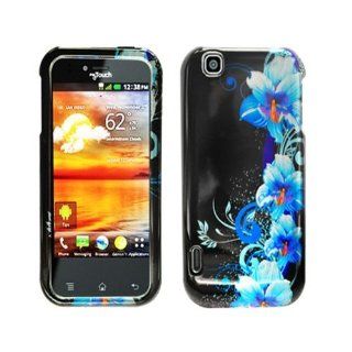 Blue Flowers Black Hard Skin Case Cover for LG myTouch Max Maxx Touch E739BK w/ Free Pouch Cell Phones & Accessories