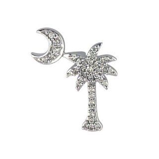 14K White Gold .15 Ct Diamond Palm Tree and Crescent Moon Pendant plus 18" Chain Jewelry