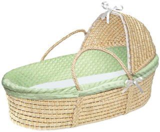 Badger Basket Natural Hooded Moses Basket, Sage Dot Bedding  Baby