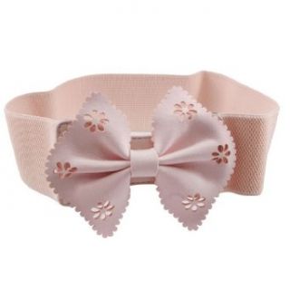 Foam Bowknot Decor Press Stud Button Elastic Pink Waist Belt for Women Apparel Belts