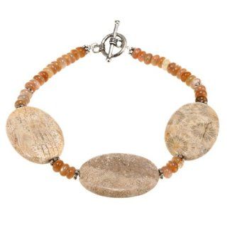 EXP Handmade Fossil Coral & Cat's Eye Bracelet Jewelry