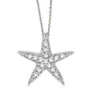 Starfish Shaped Diamond Pendant Necklace 14k White Gold (0.20ct) Jewelry