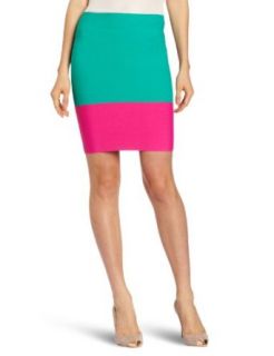 BCBGMAXAZRIA Women's Scarlett Color Block Skirt, Emerald/Naughty Pink, Large