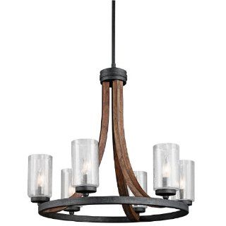 43193AUB Grand Bank 6LT Chandelier, Auburn Stained Finish with Clear Seedy Glass Shades    