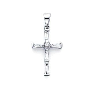 14k White Gold Baguette Diamond Cross Pendant .24 ct (G H Color, I1 Clarity) Jewelry