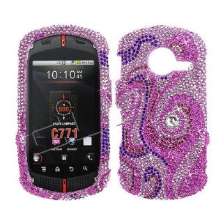 Verizon CASIO G'ZONE COMMANDO C771 c 771 Cover Faceplate Face Plate Housing Snap on Snapon Protective Hard Crystal Case Full Diamond Hot Pink Swirl Cell Phones & Accessories