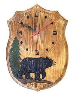Intricately Carved 11.4 Inch Wooden Black Bear and Nature Themed Clock   Wall Clocks
