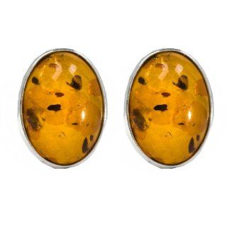 Sterling Silver Honey Amber Oval Earrings Jewelry