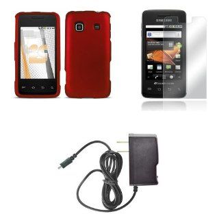 Samsung Galaxy Prevail (Boost Mobile) Premium Combo Pack   Red Rubberized Shield Hard Case Cover + FREE Atom LED Keychain Light + Screen Protector + Wall Charger Cell Phones & Accessories