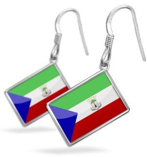 Earrings "Equatorial Guinea Flag" with French Sterling Silver Earring Hooks Dangle Earrings Jewelry
