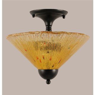 Toltec Lighting 120 MB 774 Two Light Semi Flush Mount, Matte Black Finish with Gold Champagne Crystal Glass   Close To Ceiling Light Fixtures  