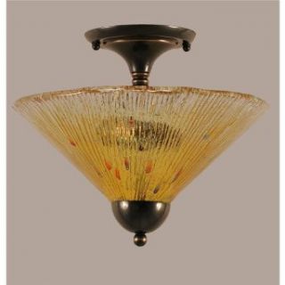 Toltec Lighting 120 BC 774 Two Light Semi Flush Mount, Black Copper Finish with Gold Champagne Crystal Glass   Ceiling Pendant Fixtures  