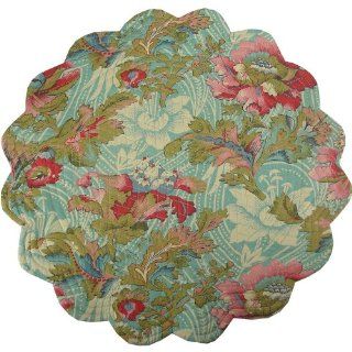 Turquoise Floral Scalloped Round Placemats   Set of 2   Place Mats