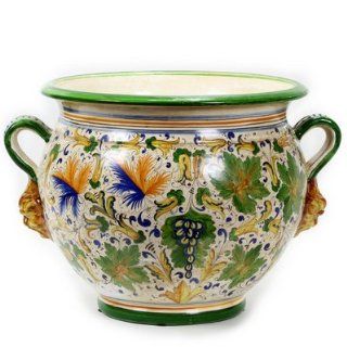 MAJOLICA CAFFAGIOLO Large cachepot with two handles [#138/C]   Large Italian Ceramic Planters