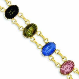 14K Gold 7 Stone Scarab Bracelet Jewelry