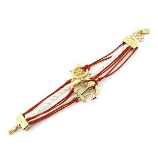 Nautical Theme Bracelet; 6.75"L With 2.5"L Drop Chain; White And Red; Gold Tone Ship Wheel, Anchor, And Infinity Symbol; Lobster Clasp Closure; Link Bracelets Jewelry