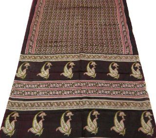 Indian Vintage Fabric Sari Art Silk Paisley Printed Women Dress Wrap Pink Saree Craft Fabric Curtain Drape 5yard
