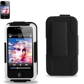 Premium Hybrid (Slicone + Hard Protector Case Cover) for Apple Iphone 4/4S WIth Heavy Duty Belt Clip Holster (+ Free Screen protector) BLACK AND WHITE Cell Phones & Accessories