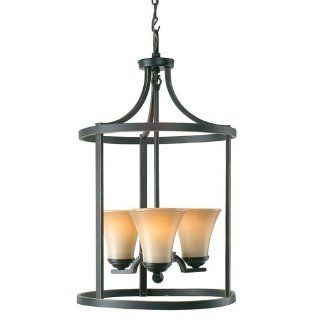 Royce Lighting 59375BLE 782 Fallsburg 3 Light Foyer Fixture with Sepia Tinted Frosted Glass Shades, Heirloom Bronze   Ceiling Pendant Fixtures  