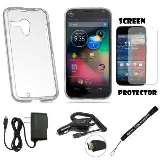 Clear Premium Hard Design Crystal Case Snap On Cover For Motorola Moto X Android OS V4 2.2 (Jelly Bean) + Rapid Travel Car Charger + Rapid Travel Home Wall Charger (Micro Type) + Motorola Moto X Clear Screen Protector + an eBigValue TM Determination Hand S