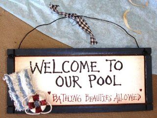Welcome to Our Pool Plaque Decorative Red Blue Hearts  