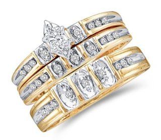 Diamond Engagement Rings Set Wedding Yellow Gold Men Ladies .25ct Jewelry