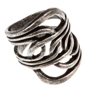 Woman's Antique Silver Plated Metal Chain Link Design Ring Jewelry