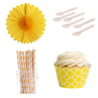 Dress My Cupcake DMC432920 Dessert Table Party Kit with Pinwheel Fans and Standard Wrappers, Yellow Spanish Tile Quatrefoil Kitchen & Dining