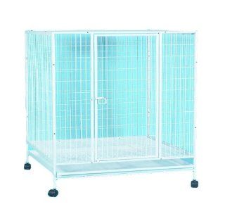 YML 37 Inch Small Animal Cage with Wire Bottom Grate and Plastic Tray, White  Pet Cages 