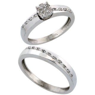 14k White Gold 2 Piece Diamond Ring Set ( Engagement Ring & Man's Wedding Band ), 0.22 Carat Brilliant Cut Diamonds, 1/8 in. (3.5mm) wide Jewelry