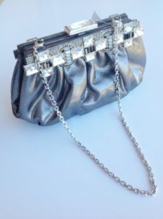 Judith Leiber M Satin CRX silver Anthracite Crystal Clutch H11996 Clutch Handbags Shoes